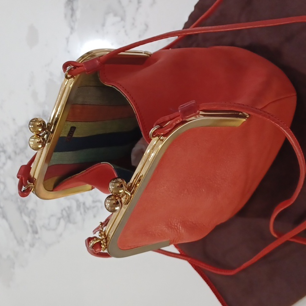 70's Bonnie Cashin Coach Kisslock Double Entry Swinger Bag Rare Zinnia(CORAL) - Picture 4 of 17